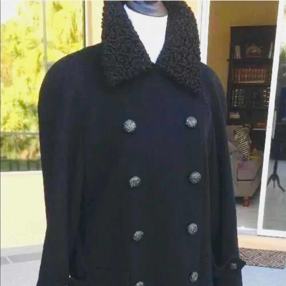 Chanel Cashmere Black Coat Baby Lamb Fur Collar